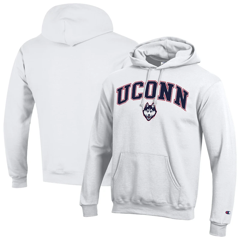 Men's Champion White UConn Huskies Arched Logo Fleece Pullover Hoodie