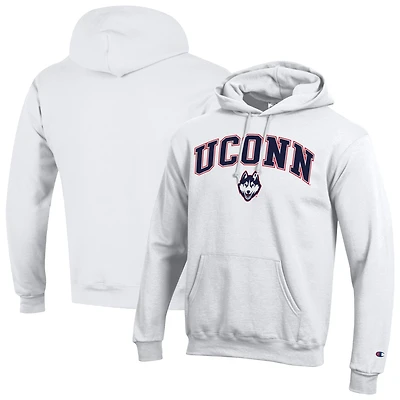 Men's Champion  White UConn Huskies Arched Logo Fleece Pullover Hoodie