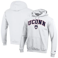 Men's Champion  White UConn Huskies Arched Logo Fleece Pullover Hoodie