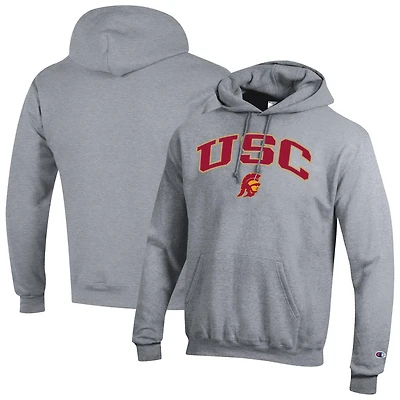 Men's Champion  Heather Gray USC Trojans Arch Over Logo Pullover Hoodie