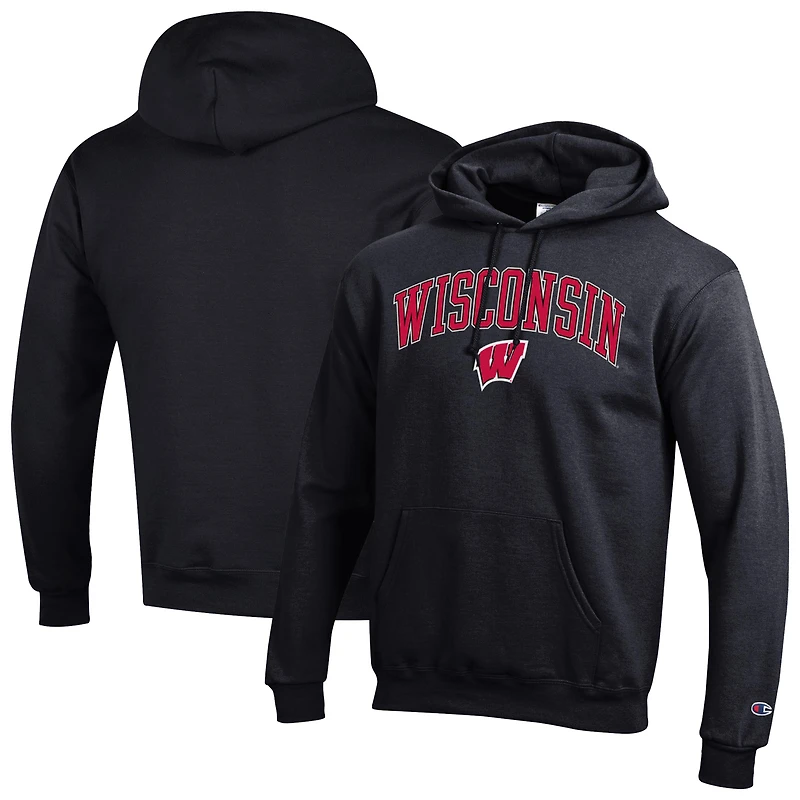 Men's Champion  Black Wisconsin Badgers Arched Logo Fleece Pullover Hoodie