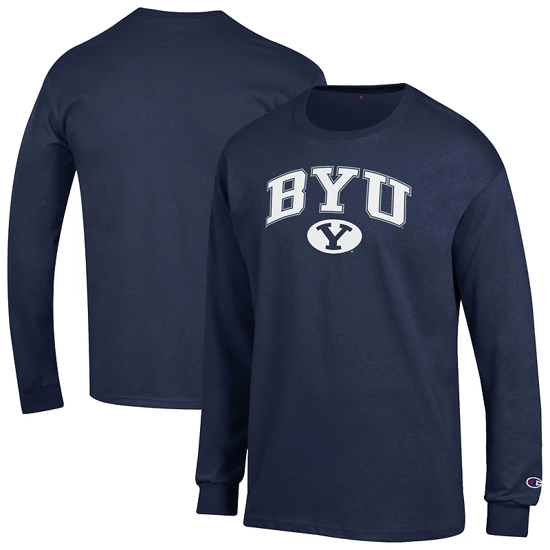 Men's Champion Navy BYU Cougars Arch Over Logo Long Sleeve T-Shirt