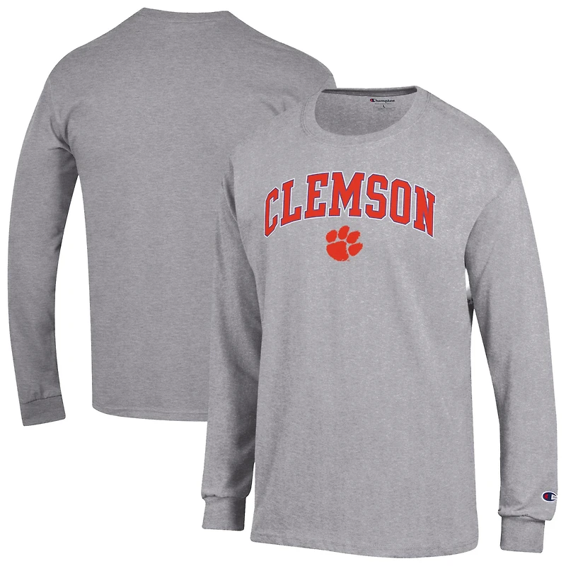 Men's Champion Heather Gray Clemson Tigers Arch Over Logo Long Sleeve T-Shirt