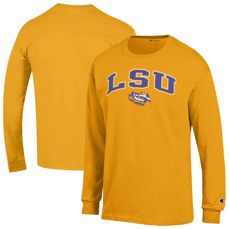 Men's Champion Gold LSU Tigers Arch Over Logo Long Sleeve T-Shirt