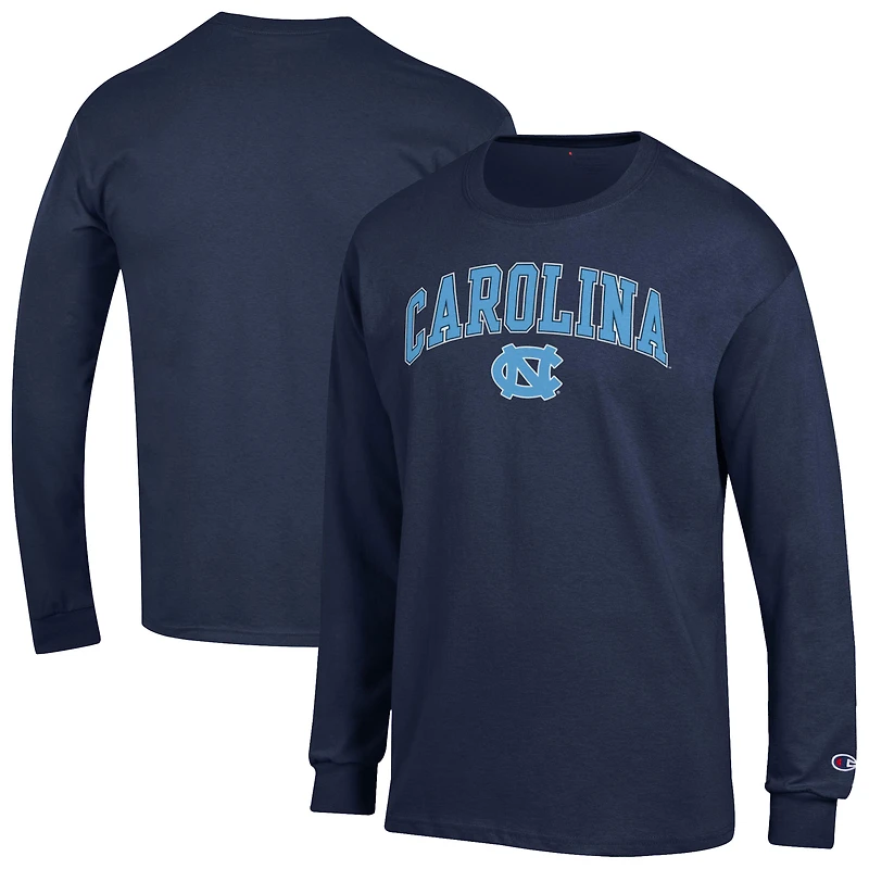 Men's Champion  Navy North Carolina Tar Heels Arch Over Logo Long Sleeve T-Shirt