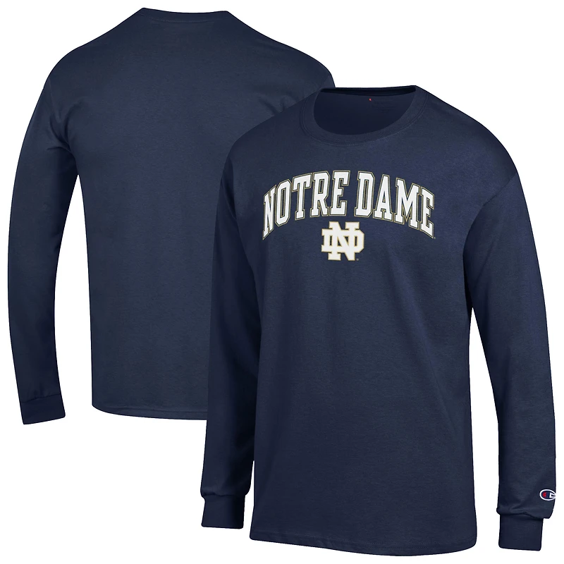 Men's Champion  Navy Notre Dame Fighting Irish Arch Over Logo Long Sleeve T-Shirt