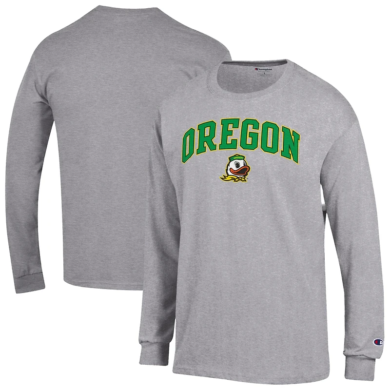 Men's Champion Heather Gray Oregon Ducks Arch Over Logo Long Sleeve T-Shirt