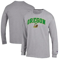 Men's Champion  Heather Gray Oregon Ducks Arch Over Logo Long Sleeve T-Shirt