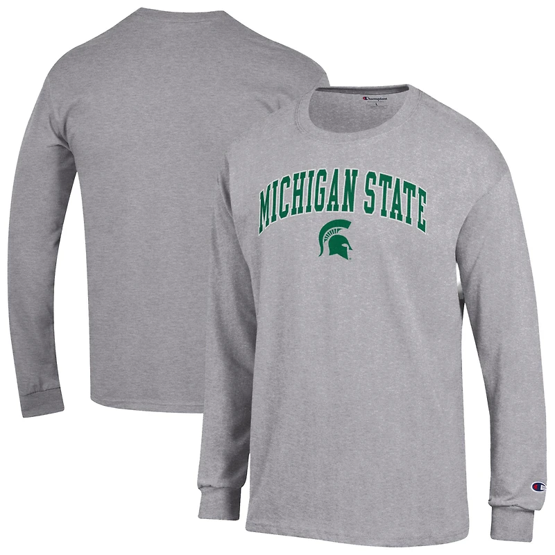 Men's Champion  Heather Gray Michigan State Spartans Arch Over Logo Long Sleeve T-Shirt
