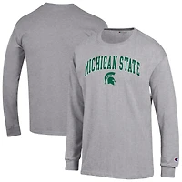 Men's Champion  Heather Gray Michigan State Spartans Arch Over Logo Long Sleeve T-Shirt