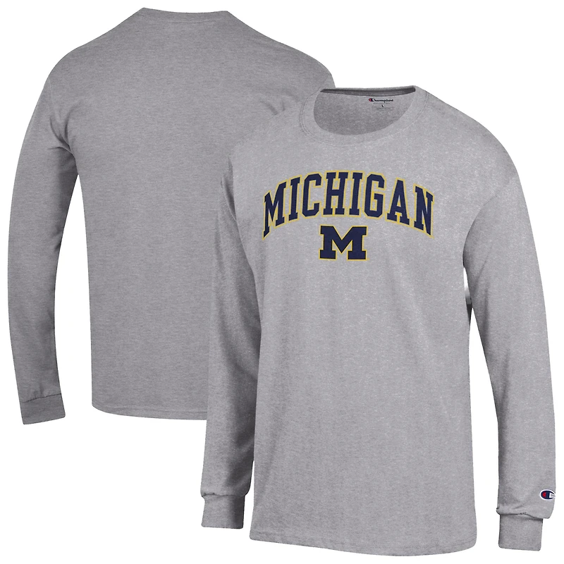 Men's Champion Heather Gray Michigan Wolverines Arch Over Logo Long Sleeve T-Shirt