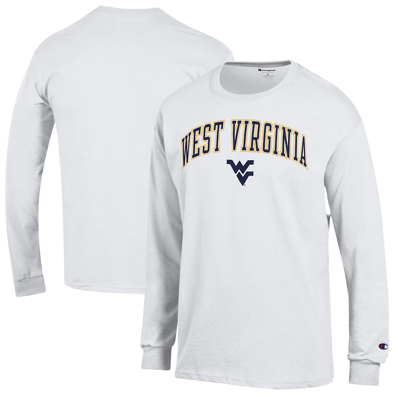 Men's Champion  White West Virginia Mountaineers Arch Over Logo Long Sleeve T-Shirt