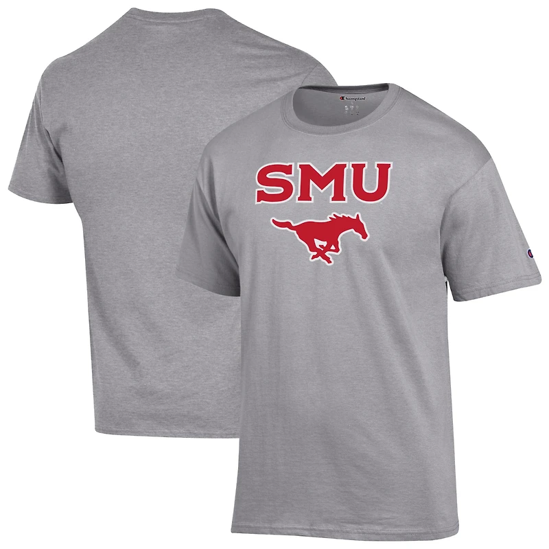 Men's Champion Heather Gray SMU Mustangs Arched Logo T-Shirt