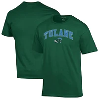 Men's Champion  Green Tulane Green Wave Arch Over Logo T-Shirt