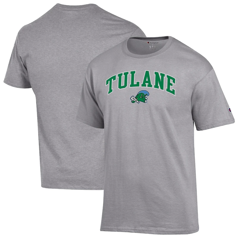 Men's Champion  Heather Gray Tulane Green Wave Arch Over Logo T-Shirt