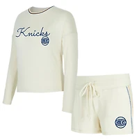 Women's Concepts Sport Cream New York Knicks Kaki Hacci Knit Long Sleeve Top & Shorts Set