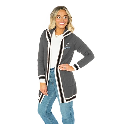 Women's Gameday Couture  Gray Kansas Jayhawks Tri-Blend Rounded Stripe Cardigan