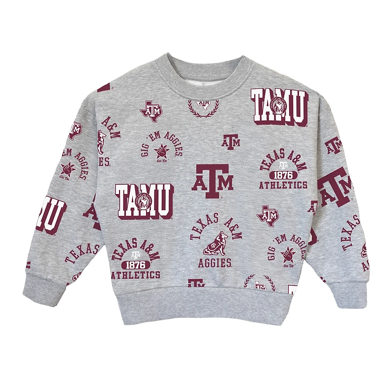 Girls Youth Gameday Couture Heather Gray Texas A&M Aggies Always On Repeat Pullover Sweatshirt