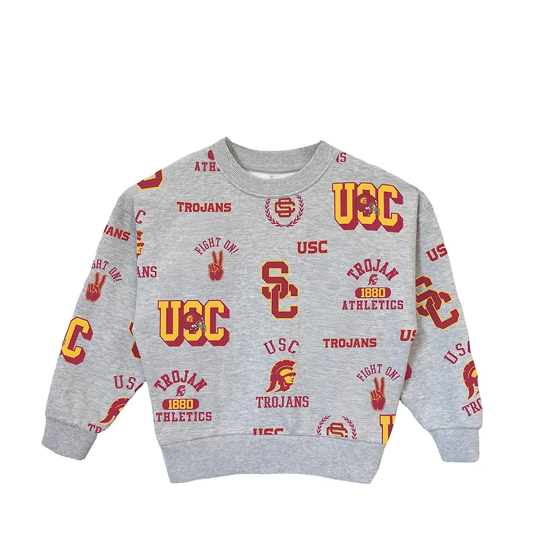 Girls Youth Gameday Couture Heather Gray USC Trojans Always On Repeat Pullover Sweatshirt
