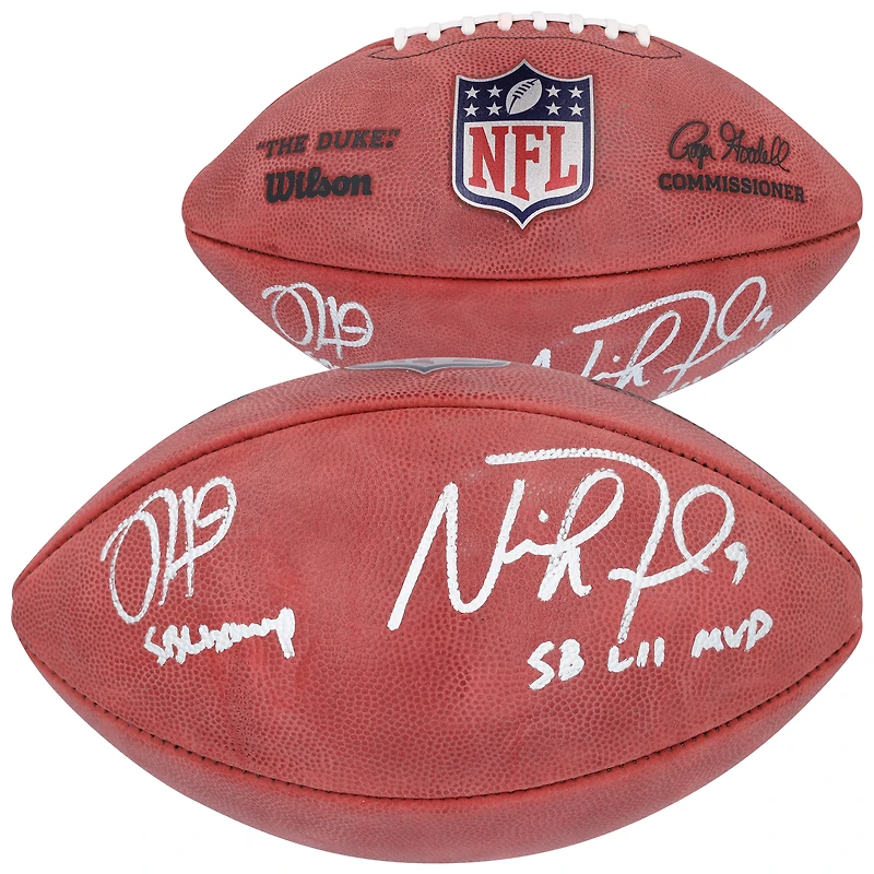Jalen Hurts & Nick Foles Philadelphia Eagles Autographed Wilson Duke Football with "SB LIX MVP" & "SB LII MVP" Inscriptions