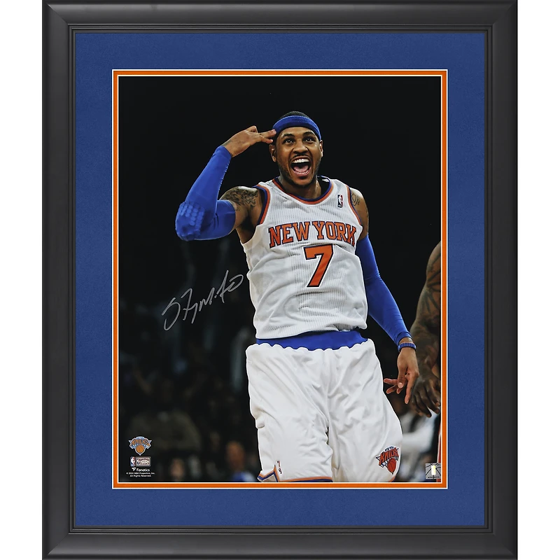 Carmelo Anthony New York Knicks Autographed Framed 16" x 20" Tapping Head Celebration Photograph