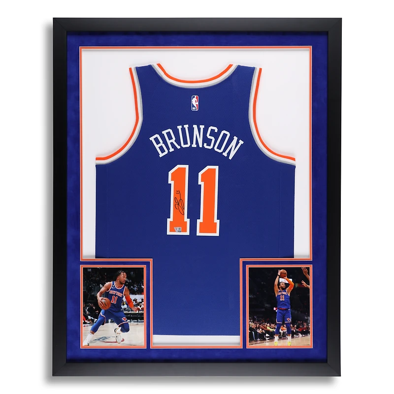 Jalen Brunson New York Knicks Autographed SM Deluxe Framed Blue Nike Icon Edition Swingman Jersey