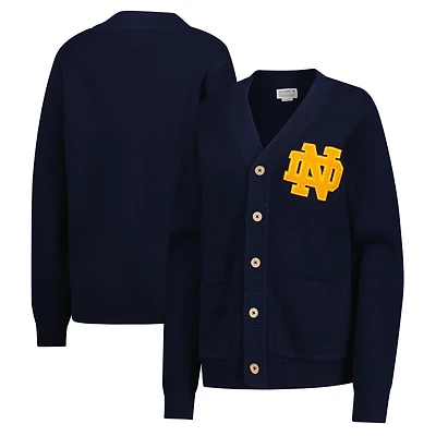 Women's Uscape Apparel Navy Notre Dame Fighting Irish Chenille Patch Cardigan