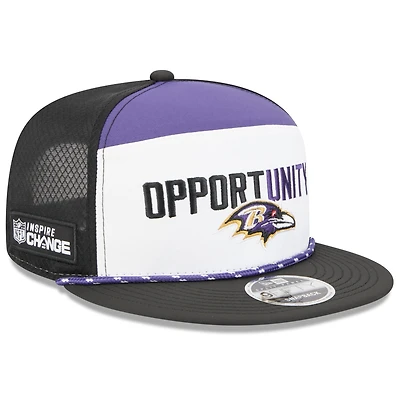 Men's New Era White/Black Baltimore Ravens 2025 Inspire Change Split Panel 9FIFTY Snapback Hat