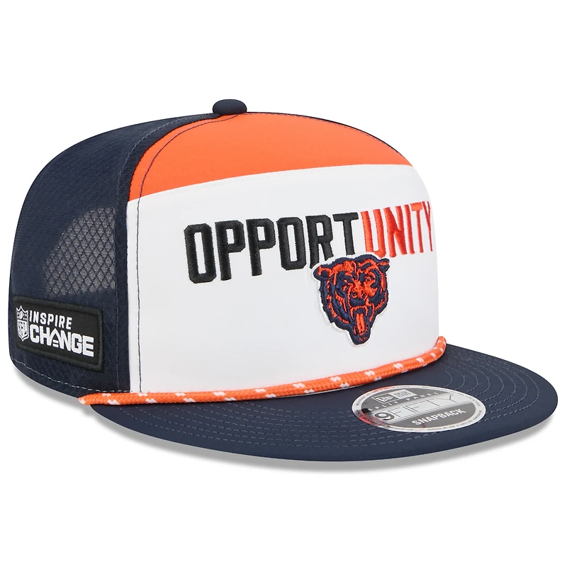 Men's New Era White/Navy Chicago Bears 2025 Inspire Change Split Panel 9FIFTY Snapback Hat