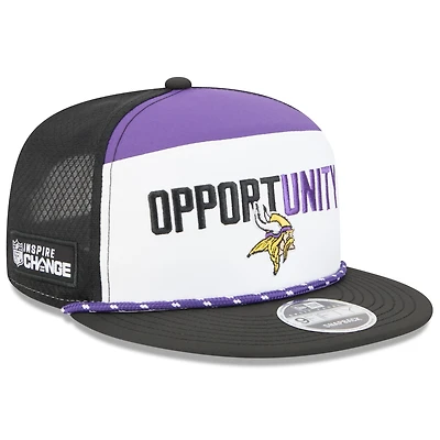 Men's New Era White/Black Minnesota Vikings 2025 Inspire Change Split Panel 9FIFTY Snapback Hat