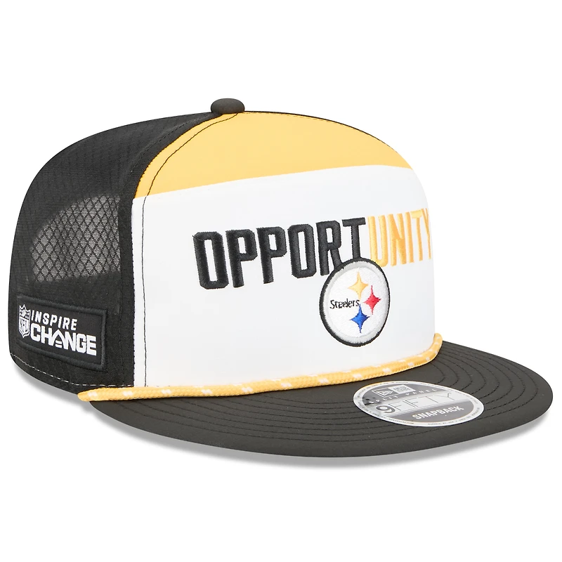 Men's New Era White/Black Pittsburgh Steelers 2025 Inspire Change Split Panel 9FIFTY Snapback Hat
