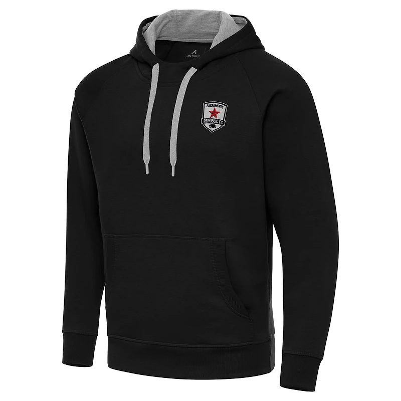 Men's Antigua Black Sacramento Republic FC Victory Raglan Pullover Hoodie