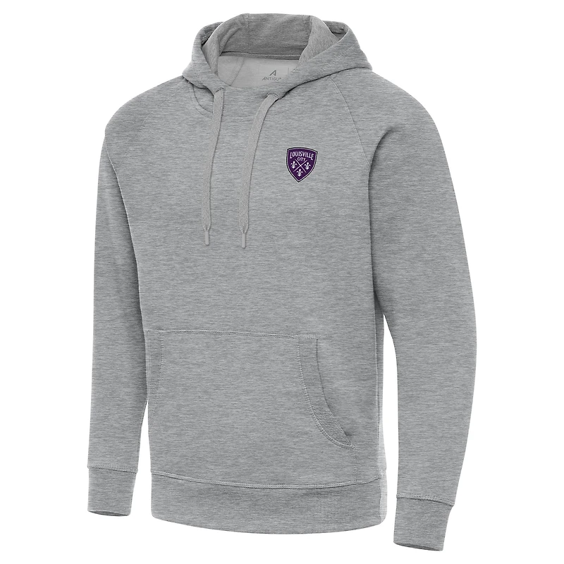Men's Antigua Heather Gray Louisville City FC Victory Raglan Pullover Hoodie
