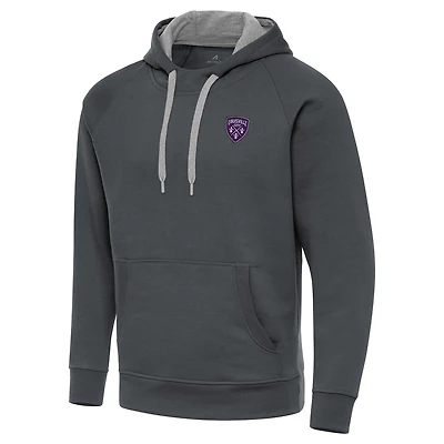 Men's Antigua Charcoal Louisville City FC Victory Raglan Pullover Hoodie