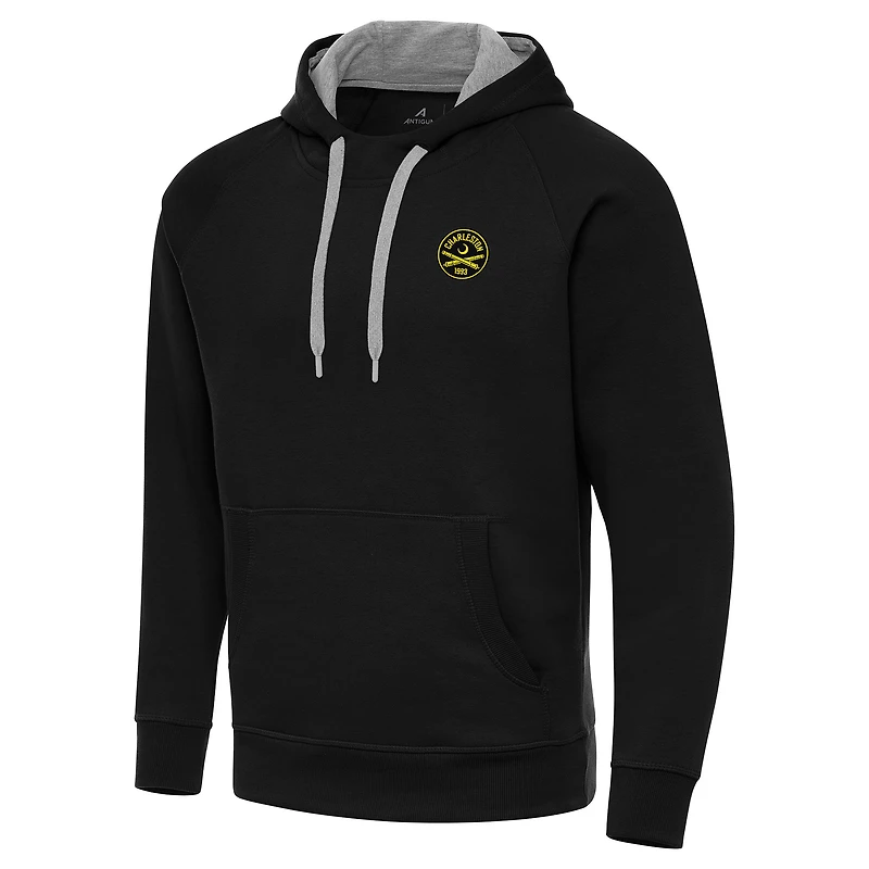 Men's Antigua Black Charleston Battery Victory Raglan Pullover Hoodie