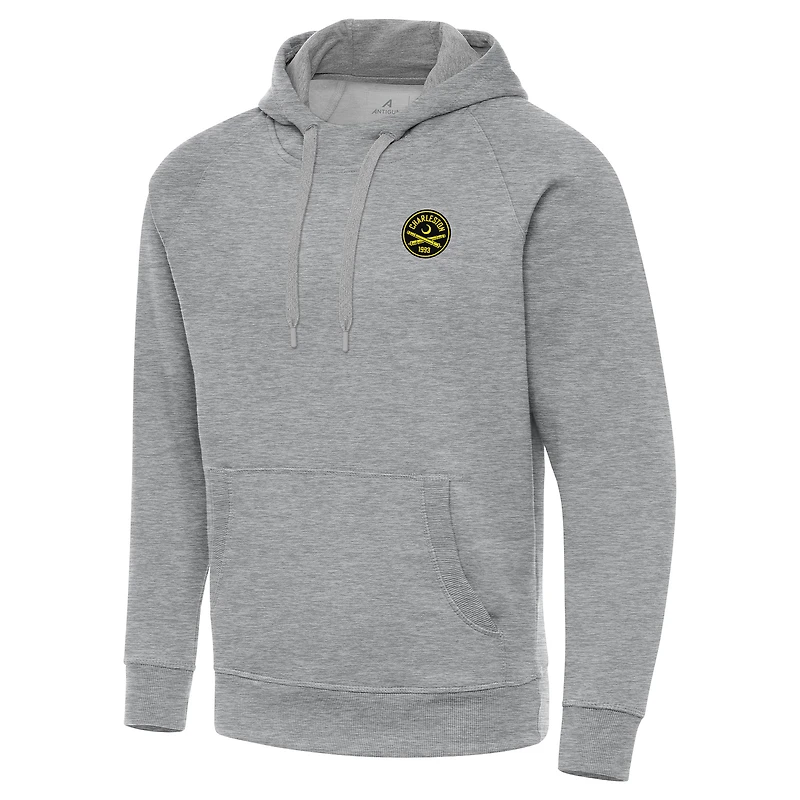 Men's Antigua  Heather Gray Charleston Battery Victory Raglan Pullover Hoodie