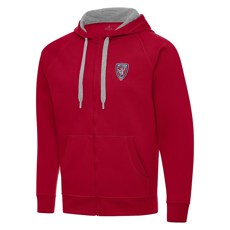 Men's Antigua Red Indy Eleven Victory Raglan Full-Zip Fleece Hoodie