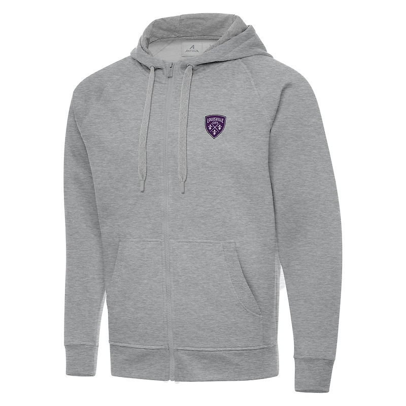 Men's Antigua  Heather Gray Louisville City FC Victory Raglan Full-Zip Fleece Hoodie