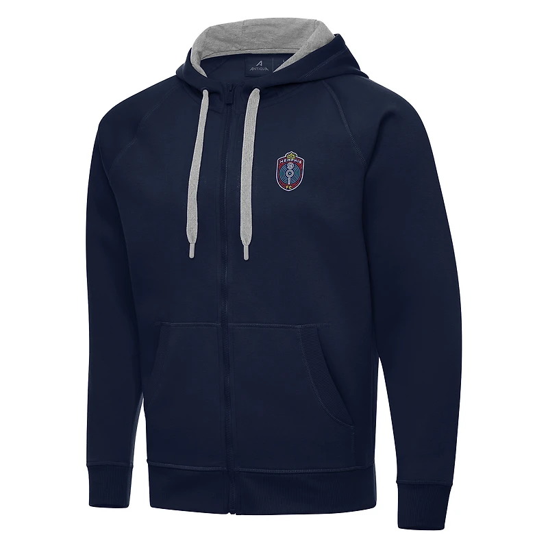 Men's Antigua Navy Memphis 901 FC Victory Raglan Full-Zip Fleece Hoodie