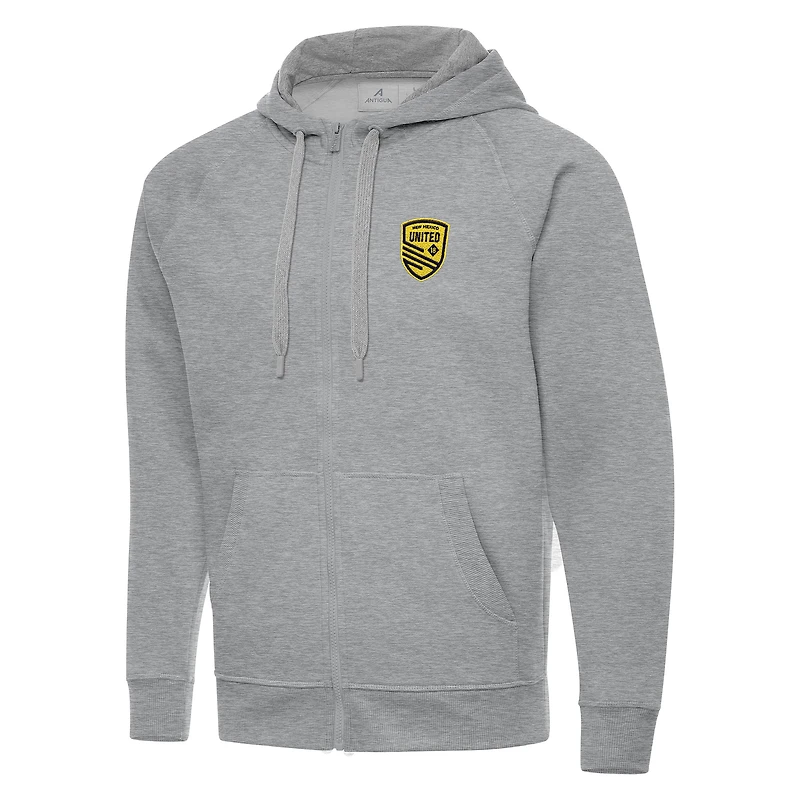 Men's Antigua  Heather Gray New Mexico United Victory Raglan Full-Zip Fleece Hoodie