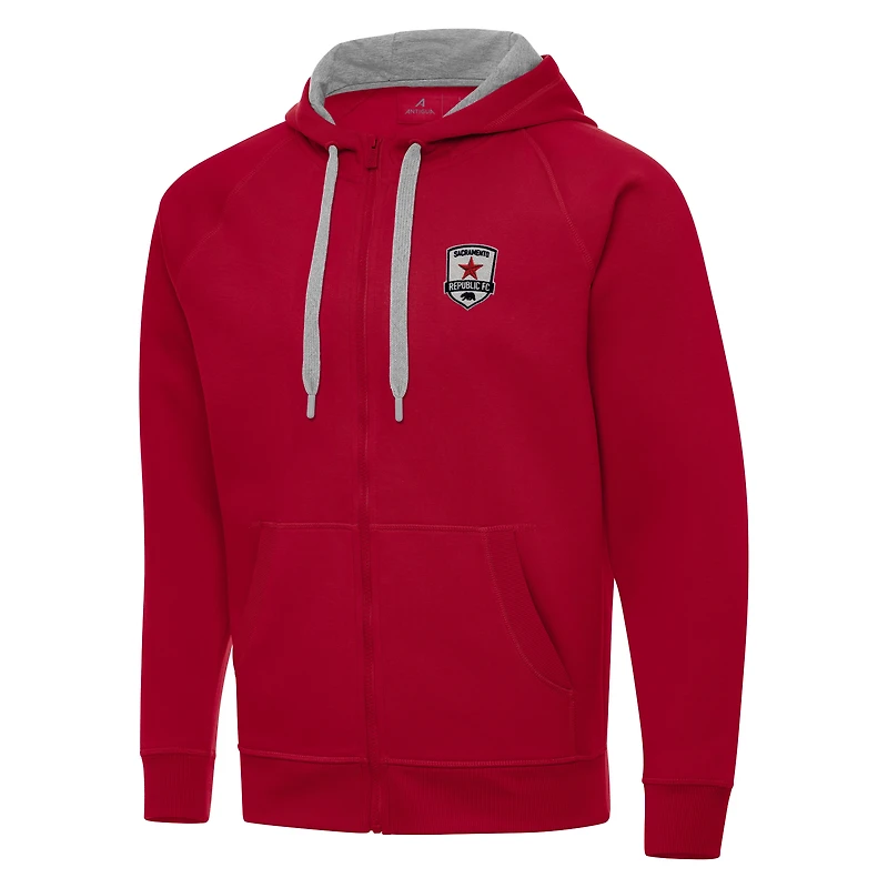 Men's Antigua Red Sacramento Republic FC Victory Raglan Full-Zip Fleece Hoodie