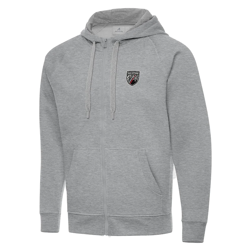 Men's Antigua  Heather Gray San Antonio FC Victory Raglan Full-Zip Fleece Hoodie