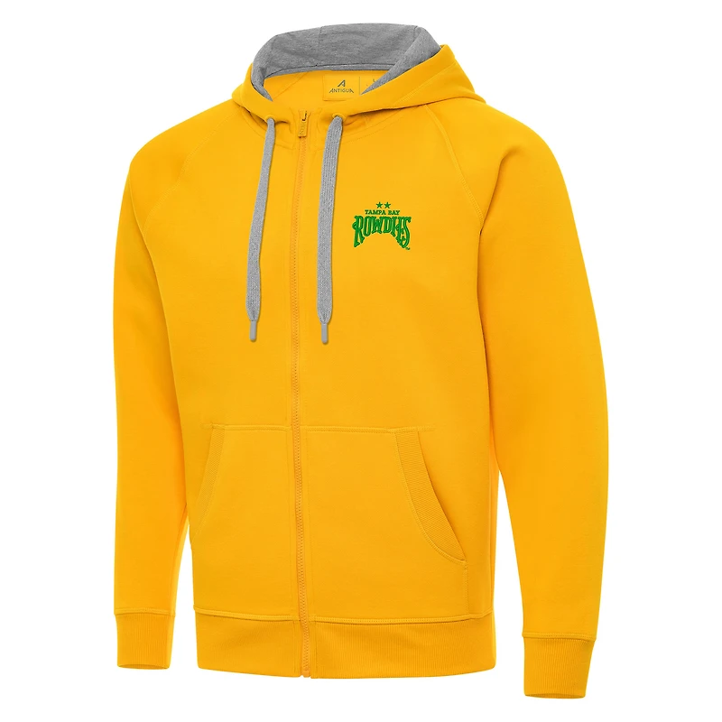 Men's Antigua Gold Tampa Bay Rowdies Victory Raglan Full-Zip Fleece Hoodie
