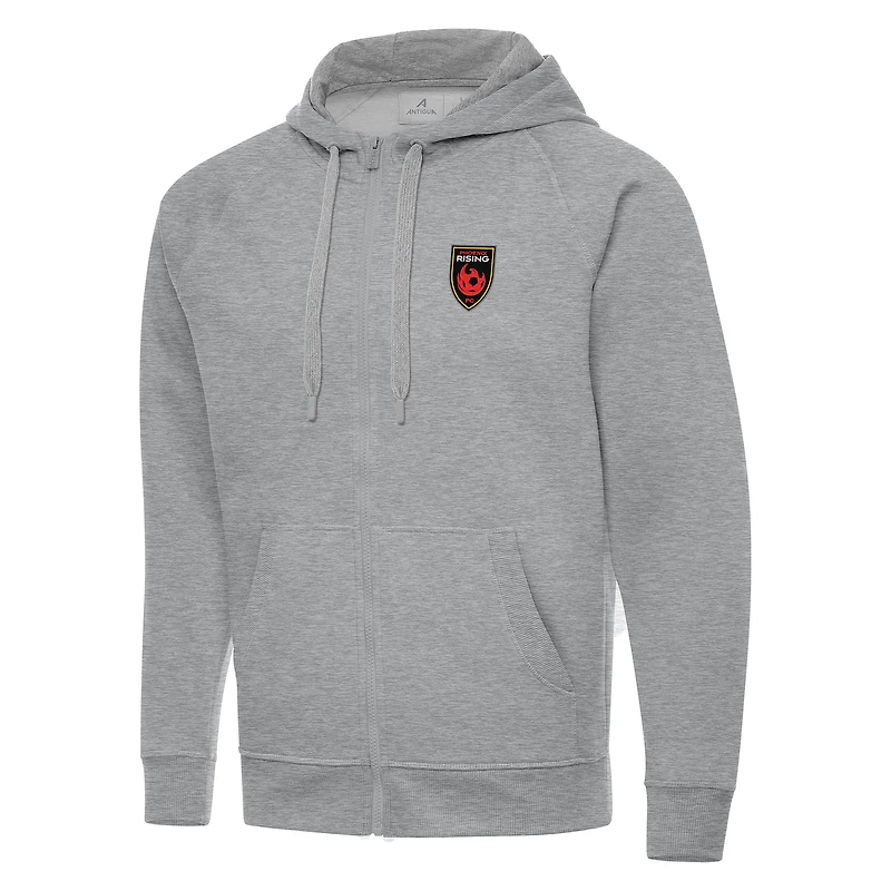 Men's Antigua  Heather Gray Phoenix Rising FC Victory Raglan Full-Zip Fleece Hoodie