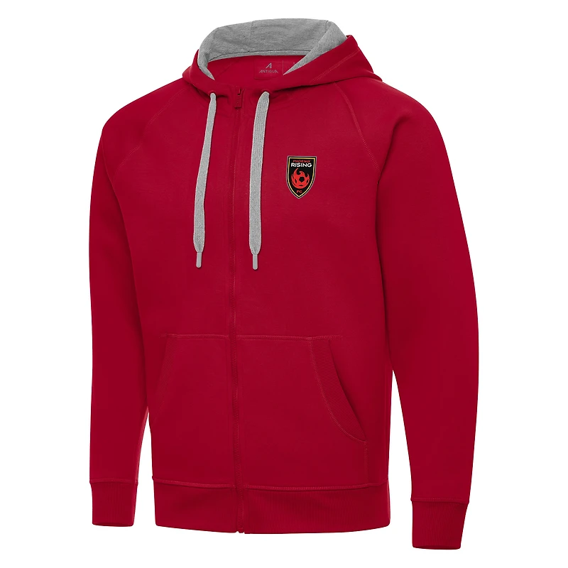 Men's Antigua Red Phoenix Rising FC Victory Raglan Full-Zip Fleece Hoodie