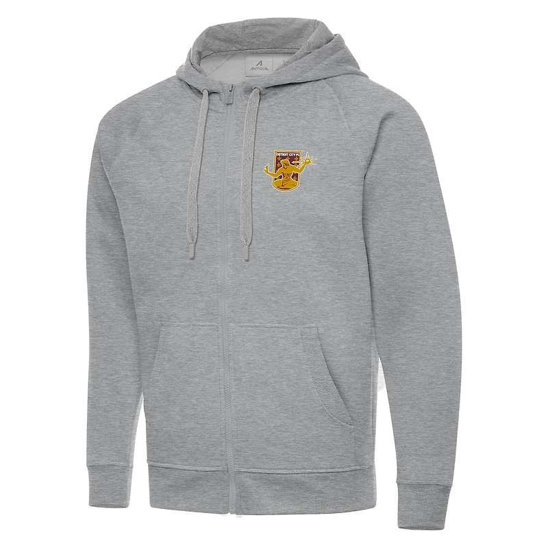 Men's Antigua  Heather Gray Detroit City FC Victory Raglan Full-Zip Fleece Hoodie