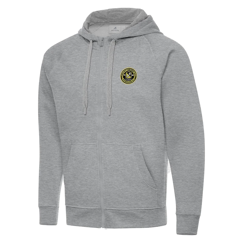 Men's Antigua  Heather Gray Pittsburgh Riverhounds SC Victory Raglan Full-Zip Fleece Hoodie