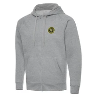 Men's Antigua  Heather Gray Pittsburgh Riverhounds SC Victory Raglan Full-Zip Fleece Hoodie