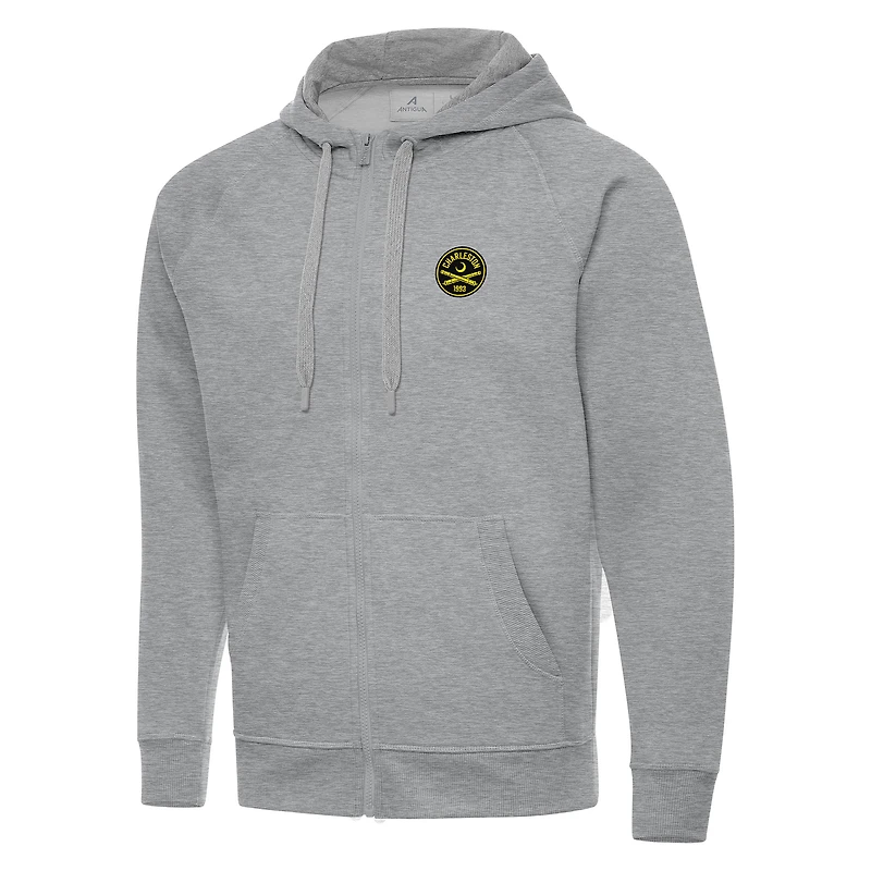 Men's Antigua Heather Gray Charleston Battery Victory Raglan Full-Zip Fleece Hoodie