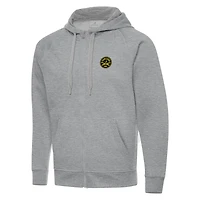 Men's Antigua  Heather Gray Charleston Battery Victory Raglan Full-Zip Fleece Hoodie